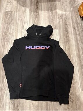 Huddy Black Crewneck Hoodie with Gradient Logo